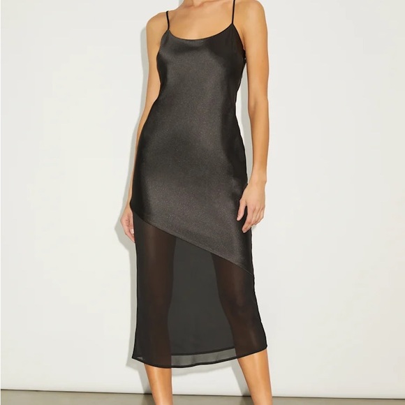Lulus Dresses & Skirts - Drew Black Satin And Chiffon Slip Dress